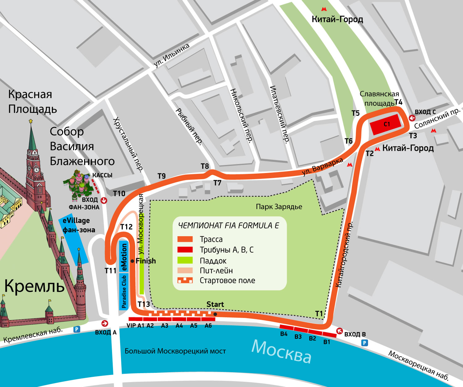 Карта трассы Formula E у Кремля